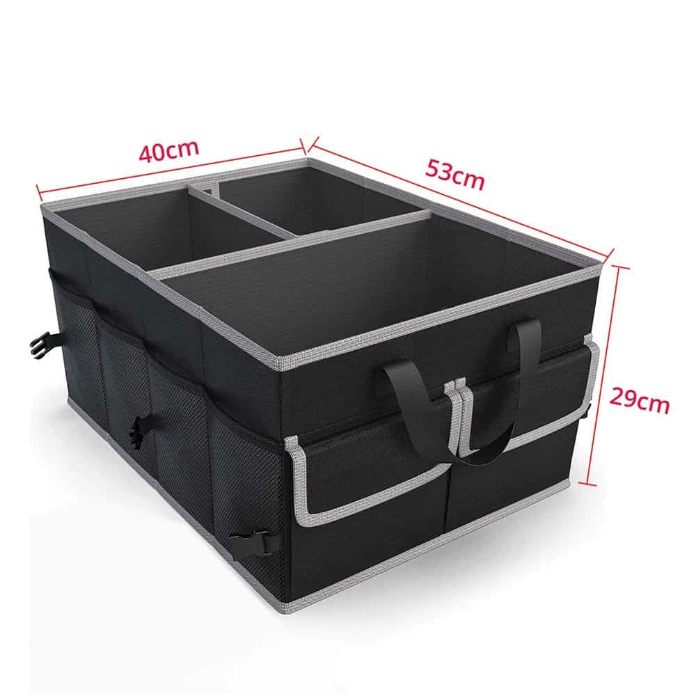 Durable black multi-compartment storage box with handles, perfect for organizing medical supplies, skincare tools, or cosmetics. Compact size with dimensions 40cm x 53cm x 29cm.