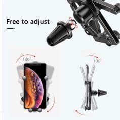 Adjustable phone holder with 180° rotation, compatible with smartphones for easy viewing and secure fit. Perfect for driving safety and hands-free navigation.