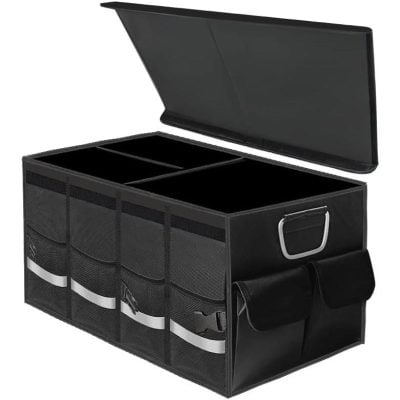 Stylish black storage box for opticians, perfect for organizing glasses, tools, and accessories. Durable design with multiple compartments and front pockets for efficient optical store management.