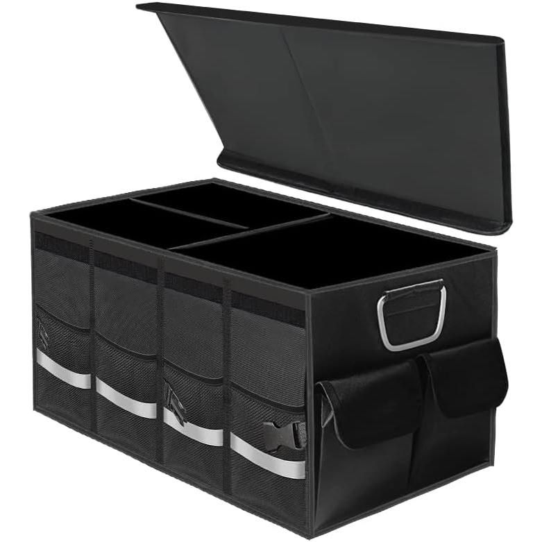 High-quality black storage box for sunglasses, glasses, and optical accessories with compartments and easy-to-carry design. Perfect for opticians, eyewear shops, and personal use.