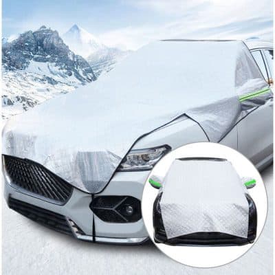 Durable car snow cover for protection against snow and ice, ideal for winter weather; lightweight and easy to install, fits most vehicle sizes.