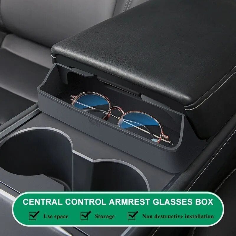 Optical glasses and sunglasses storage solution for car center console, featuring a stylish and functional armrest glasses box that keeps your eyewear organized and easily accessible.