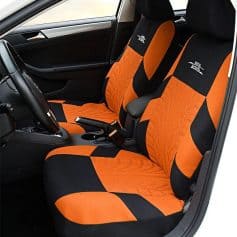 Durable black and orange car seat covers with a modern design, protecting your vehicle seats while enhancing your car's interior appearance. Perfect for driving comfort and aesthetic upgrade.