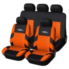 Durable orange and black auto seat covers with sleek design, perfect for protecting vehicle seats and enhancing interior style, available at Monalisa Store.