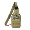 Durable tan tactical shoulder bag with multiple compartments, American flag patch, and adjustable strap for outdoor, military, or travel use. Perfect for carrying essentials in style and safety.
