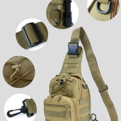 Durable tactical sling bag with multiple compartments, adjustable strap, and sturdy clips for outdoor, travel, or everyday use. Perfect for carrying essentials securely and comfortably.
