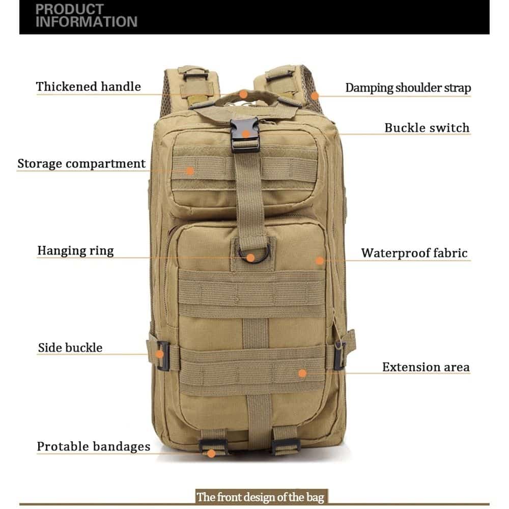 Travel backpack with waterproof fabric, spacious storage compartments, thickened handle, and ergonomic design. Ideal for outdoor, hiking, or everyday use, featuring convenient buckle switches and multiple attachment points for accessories.