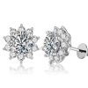 Luxury diamond flower stud earrings for women, featuring sparkling round-cut diamonds in a floral design, perfect for special occasions and daily elegance.