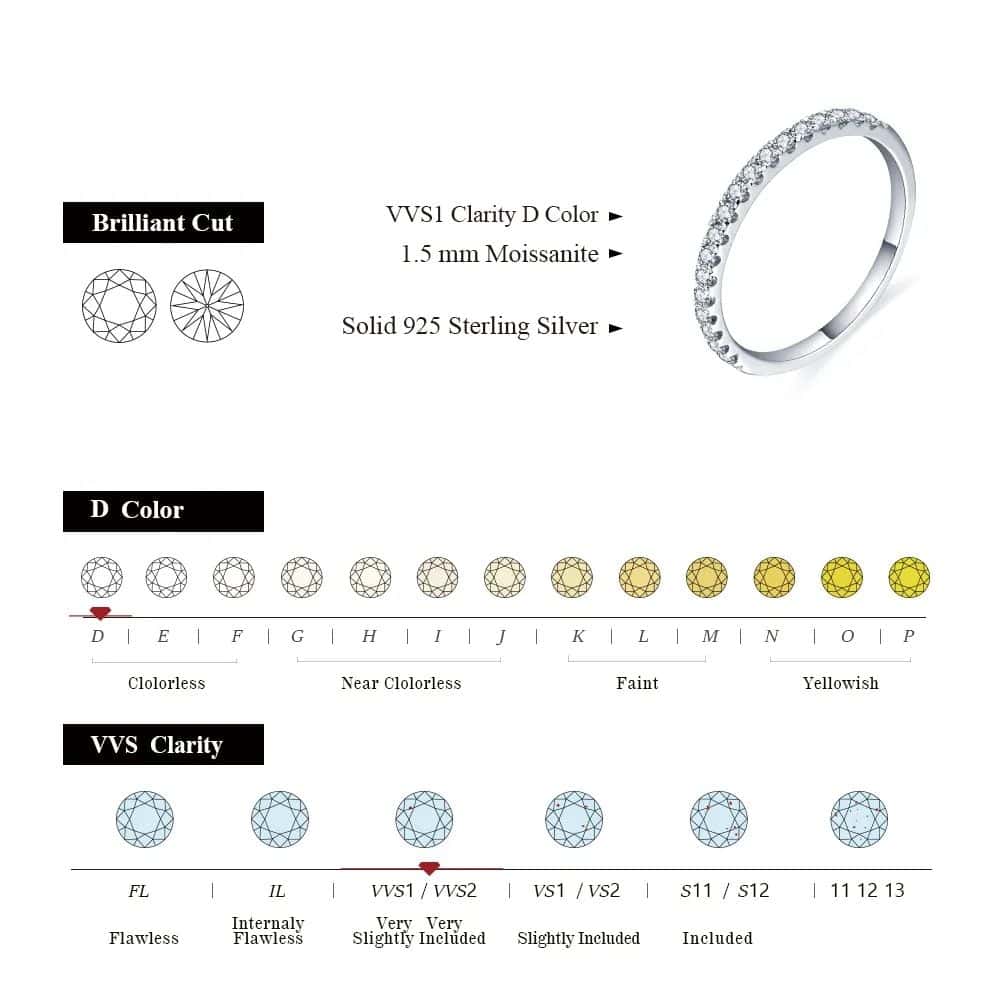Brilliant cut diamond ring in solid 925 sterling silver, featuring VVS1 clarity and 1.5mm moissanite accent, perfect for engagement or special occasions.