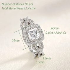 Sparkling diamond pendant with 95 stones, 0.45ct AAAA cubic zirconia, measuring 10mm, featuring a stunning square design with detailed measurements, perfect for elegant jewelry collections.