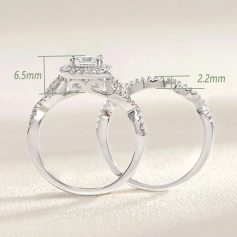 Luxurious diamond ring with intricate design and detailed measurements, perfect for engagement or special occasions. Crafted in high-quality silver with sparkling stones.