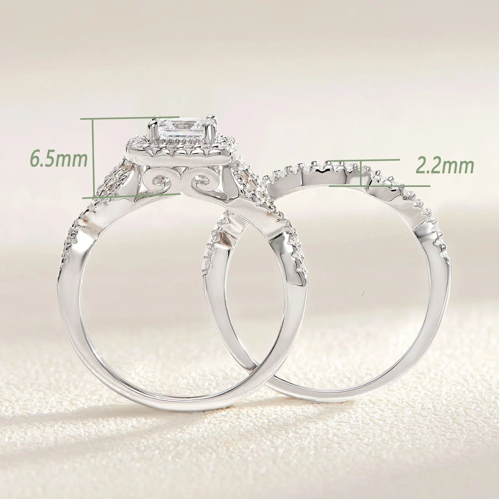 Luxurious diamond ring with intricate design and detailed measurements, perfect for engagement or special occasions. Crafted in high-quality silver with sparkling stones.
