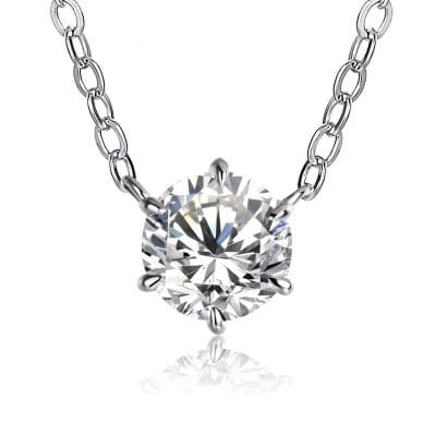 Stunning solitaire diamond pendant on a delicate silver chain, perfect for elegant jewelry and special occasions. High-quality craftsmanship and brilliant sparkle for timeless style.