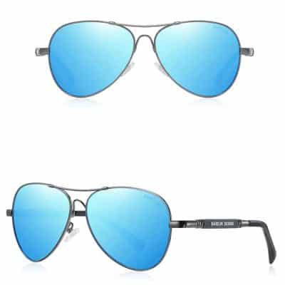 Stylish mirrored blue sunglasses for men and women, UV protection, modern design, perfect for outdoor activities and sunny days.