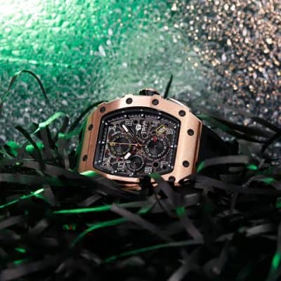 High-quality luxury chronograph watch with detailed dial, featuring multiple subdials, in a sleek rose gold casing, showcased at Monalisa Store for premium timepieces and accessories.