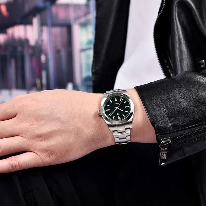 High-quality luxury watch with stainless steel strap and sleek black dial, perfect for stylish men and women. Available at Monalisa Store for premium timepiece lovers.