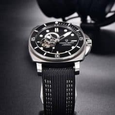 High-quality luxury dive watch featuring a black strap, open-heart design, and precise automatic movement. Perfect for watch enthusiasts and collectors seeking stylish, durable timepieces.