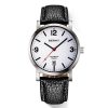 Classic men's automatic wristwatch with black leather strap, silver case, white dial, and date display, perfect for elegant style and daily use.