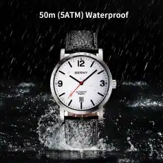 High-quality waterproof Berny watch with 50m (5ATM) resistance, automatic movement, and sleek design, perfect for daily wear and active lifestyles.