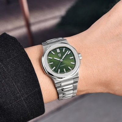 Elegant men's stainless steel watch with green dial, automatic movement, and modern design from Monalisa Medical. Perfect for stylish daily wear and special occasions.