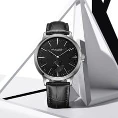 High-quality black leather strap, automatic movement, and sophisticated design perfect for men’s fashion and timepiece collection.