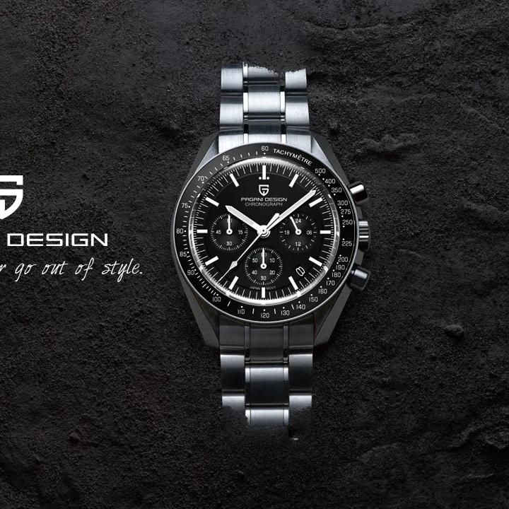 Premium men's wristwatch with black dial, chronograph features, tachymeter, and stainless steel strap, perfect for stylish and professional look. Ideal for watch enthusiasts and fashion-conscious individuals.