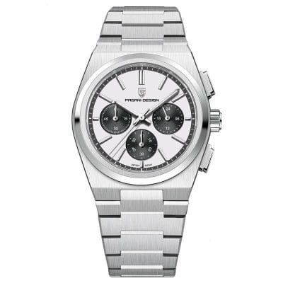 Luxury Pagani Design men's stainless steel chronograph wristwatch, sleek silver-tone metal band and classic dial design.
