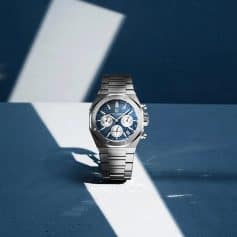 High-end stainless steel men's chronograph watch with blue dial and date display, perfect for elegant accessorizing and stylish everyday wear.