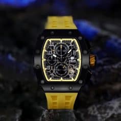 High-Performance Sports Watch Featuring a Yellow Strap, Skeleton Dial, Chronograph Function, and Durable Black Case for Active and Stylish Wear.