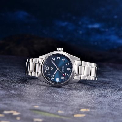 A sleek men's stainless steel watch with a blue dial, perfect for fashion-conscious individuals seeking quality and sophistication in timepieces.