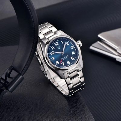 High-quality men's wristwatch featuring a blue dial, stainless steel band, and automatic movement, perfect for stylish and functional accessories.