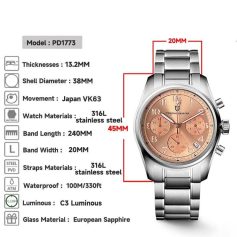 High-quality stainless steel men's wristwatch with chronograph, water-resistant up to 330ft, European sapphire glass, and Japanese movement for reliable timekeeping. Perfect for stylish, durable accessories.