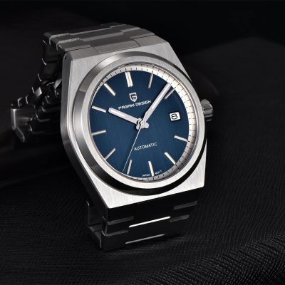 Stylish silver wristwatch featuring a blue dial, date display, and stainless steel band, ideal for men interested in luxury timepieces and accessories.