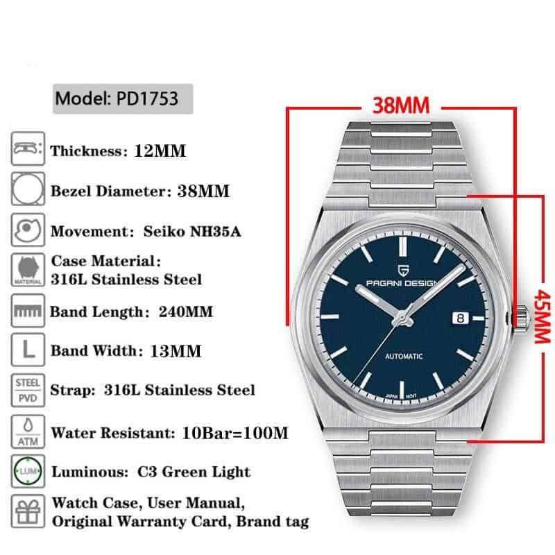 High-quality men's stainless steel watch with blue dial, automatic movement, water resistance, and durable design from Monalisa Medical. Perfect for style and everyday wear.