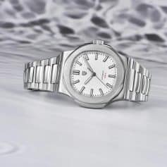 High-quality stainless steel luxury watch with a sleek white dial, precise automatic movement, and stylish design, perfect for formal and casual wear.