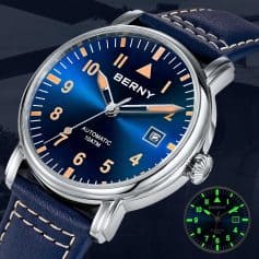 Elegant men's wristwatch featuring a blue dial, date display, and luminous hands, perfect for stylish accessories and timekeeping needs.