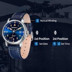 Elegant men's wristwatch with 10ATM water resistance, date, and time setting features. Perfect for daily wear and stylish accessories.