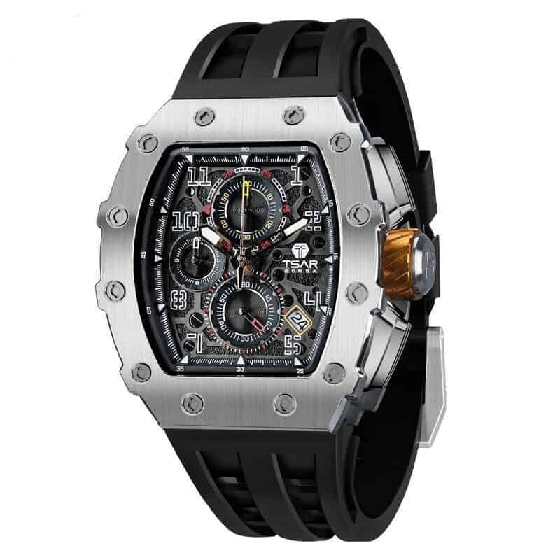 High-quality men's luxury watch with chronograph functionality, stainless steel casing, and sporty design for stylish timepieces.