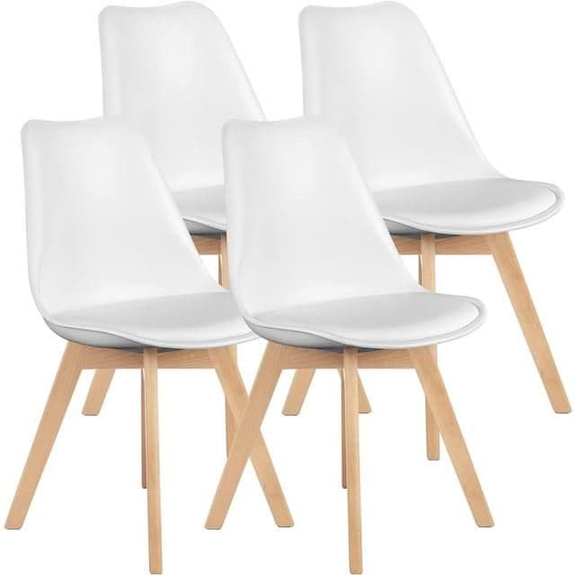 Stylish white office or dining chairs with wooden legs, perfect for modern interiors, available at Monalisa Store. Enhance your space with elegant, comfortable seating solutions.