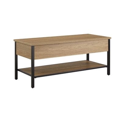 Stylish wooden console table with black metal frame, ideal for living room, entryway, or office. Durable, sleek design perfect for showcasing decor or organizing essentials.