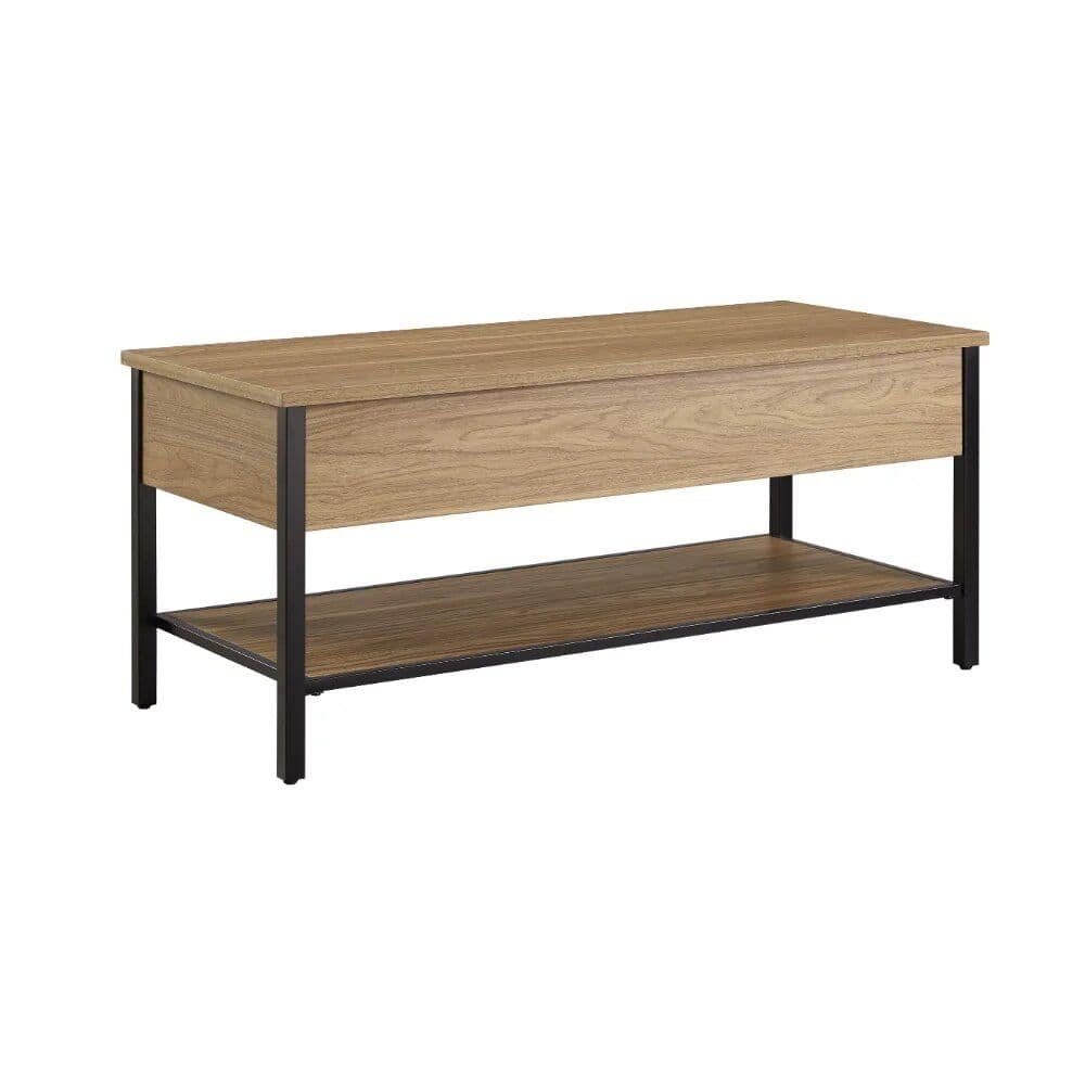 Stylish wooden console table with black metal frame, ideal for living room, entryway, or office. Durable, sleek design perfect for showcasing decor or organizing essentials.