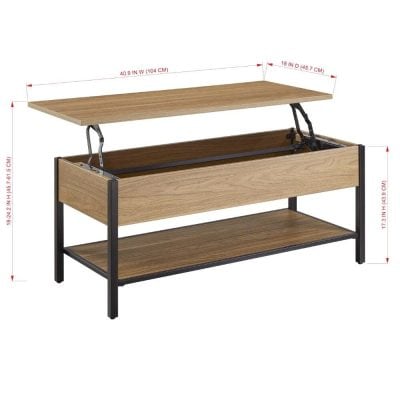 Stylish wooden retail display with adjustable top, ideal for showcasing products or cosmetics, featuring durable black metal frame, perfect for salons or boutiques.