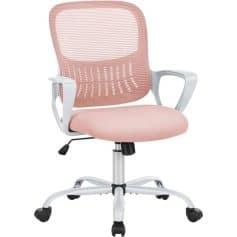 Ergonomic pink mesh office chair for comfort and support, ideal for workspace or home office. Adjustable height with rolling casters for easy mobility. Perfect for all-day sitting.