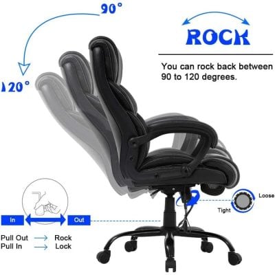 Versatile office chair with adjustable recline from 90° to 120°, featuring ergonomic design and customizable tilt for optimal back support.