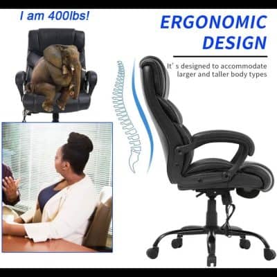 Ergonomic office chair for large/taller users with lumbar support and adjustable features, ideal for comfortable seated work and enhanced posture.
