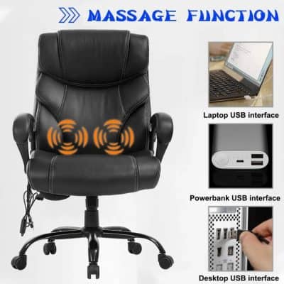 Wireless massage office chair with USB and powerbank charging stations for enhanced productivity and relaxation.