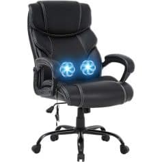 Comfortable ergonomic office chair with built-in cooling and massage features for enhanced comfort during long working hours.