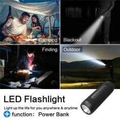 Bright LED flashlight for outdoor, camping, and emergency use, doubles as power bank, perfect for eyesight and optometry needs. Compact, durable design for versatile lighting solutions.