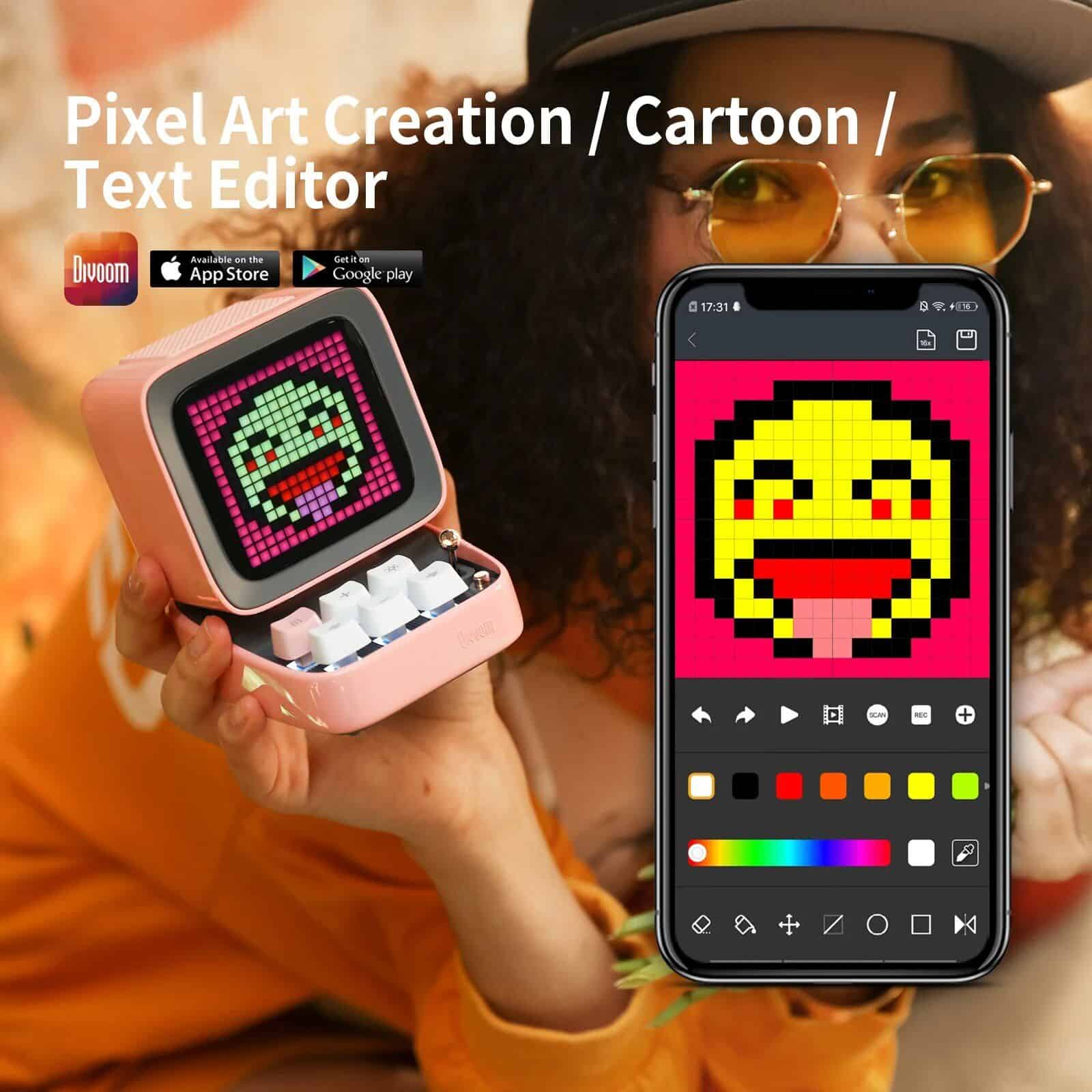 Digital pixel art emoji creation on Monalisa Store, showcasing fun emoji designs with color palette options. Perfect for customizing digital art and emoji projects.