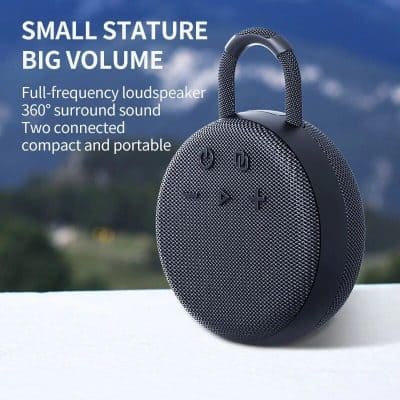 Wireless portable speaker with 360° sound, full-range loudspeaker, and built-in mic for hands-free calls. Compact, lightweight, perfect for outdoor use and travel.
